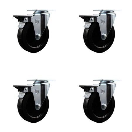 Service Caster 5'' Hard Rubber Wheel Swivel Top Plate Caster Set with Posi Brake, 4PK SCC-20S514-HRS-PLB-4